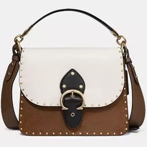 Coach Beat Bag Vintage Khaki Multi Colorblock With Rivets Leather Suede  NWT